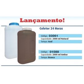 COLETOR URINA 24 HORAS 2 LITROS AMBAR TAMPA BRANCA J PROLAB