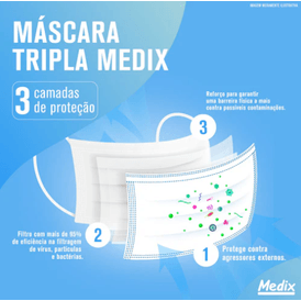 MASCARA DESCARTAVEL TRIPLA  AZUL COM ELASTICO CX/50 MEDIX