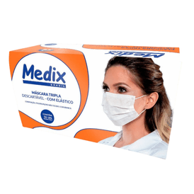 MASCARA DESCARTAVEL TRIPLA  BRANCA COM ELASTICO PACOTE/50 MEDIX